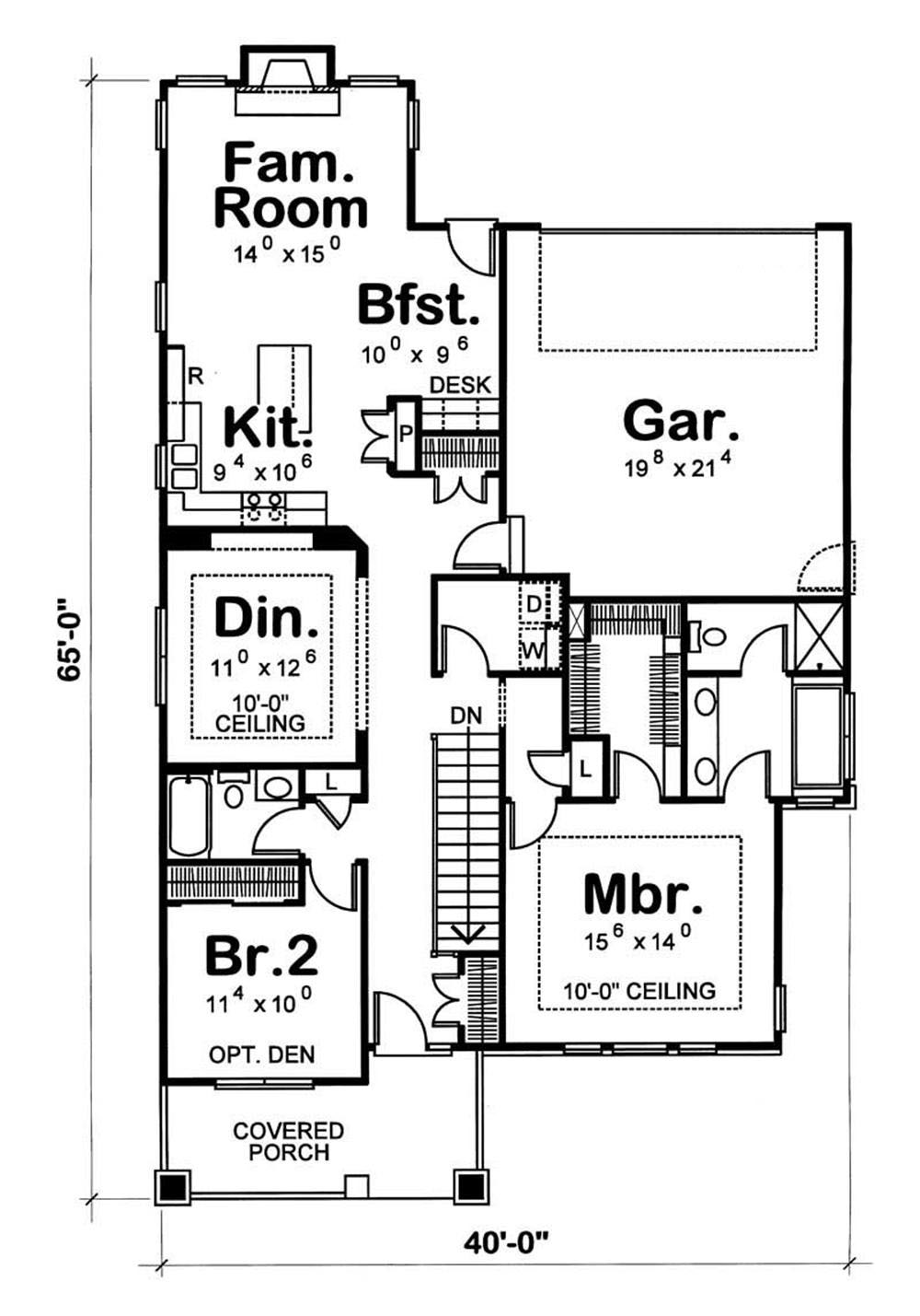 Floor Plan First Story of Bungalow Plan #120-1629
